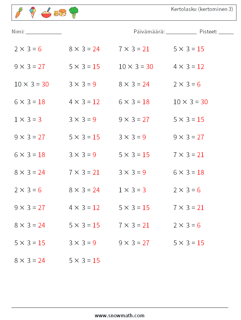 (50) Kertolasku (kertominen 3) Matematiikan laskentataulukot 1 Kysymys, vastaus