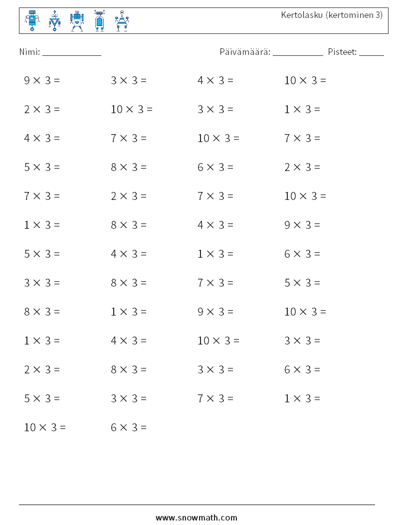 (50) Kertolasku (kertominen 3) Matematiikan laskentataulukot 4