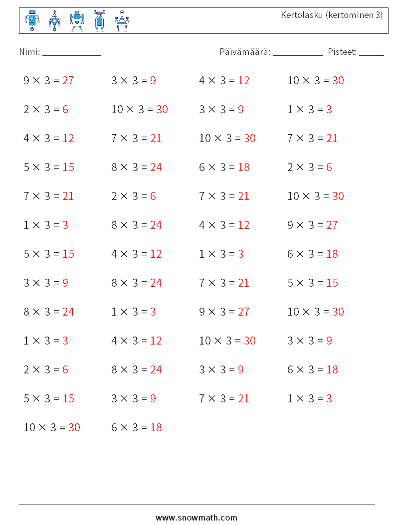 (50) Kertolasku (kertominen 3) Matematiikan laskentataulukot 4 Kysymys, vastaus