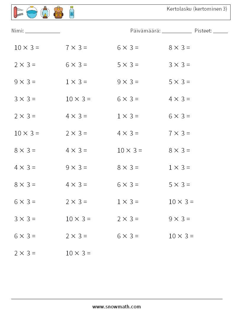 (50) Kertolasku (kertominen 3) Matematiikan laskentataulukot 6