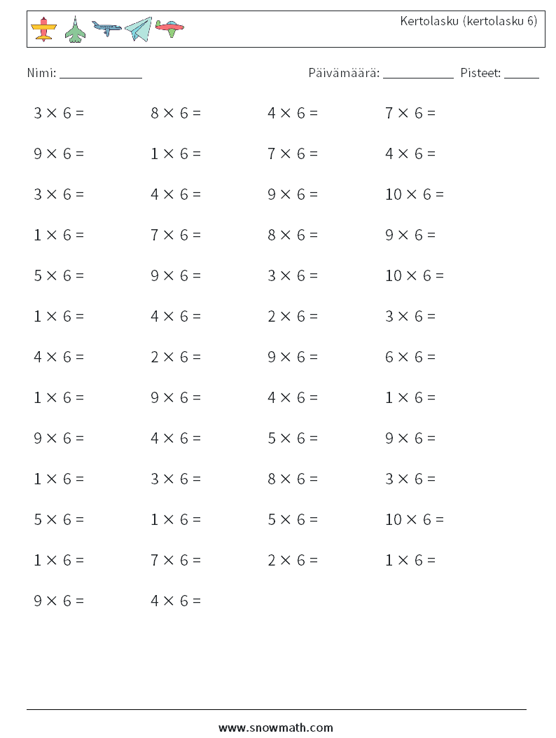 (50) Kertolasku (kertolasku 6) Matematiikan laskentataulukot 2