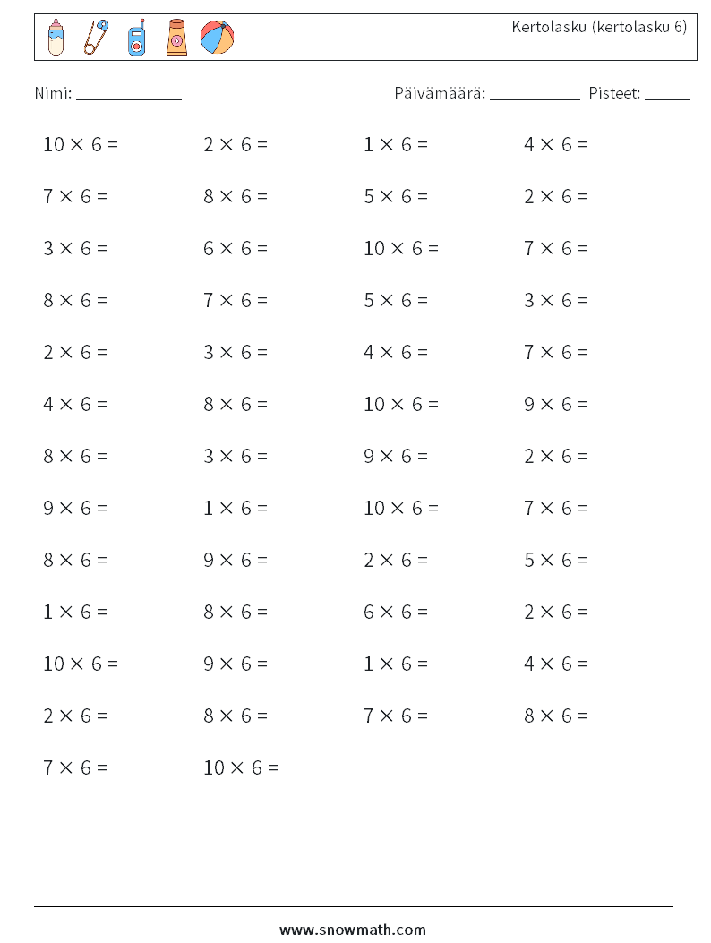 (50) Kertolasku (kertolasku 6) Matematiikan laskentataulukot 4