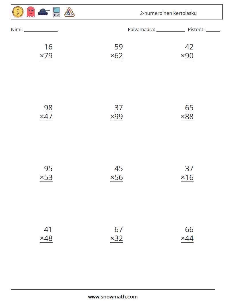 (12) 2-numeroinen kertolasku Matematiikan laskentataulukot 1