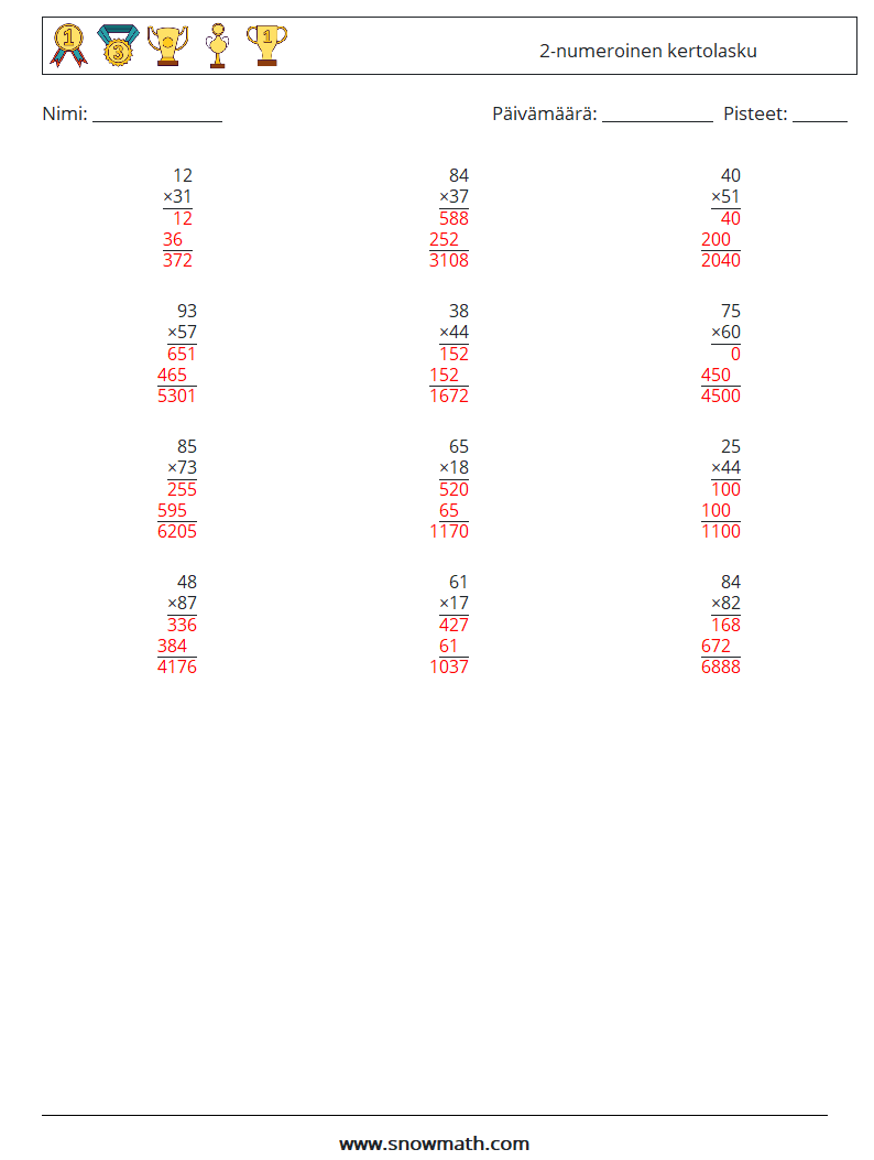 (12) 2-numeroinen kertolasku Matematiikan laskentataulukot 17 Kysymys, vastaus