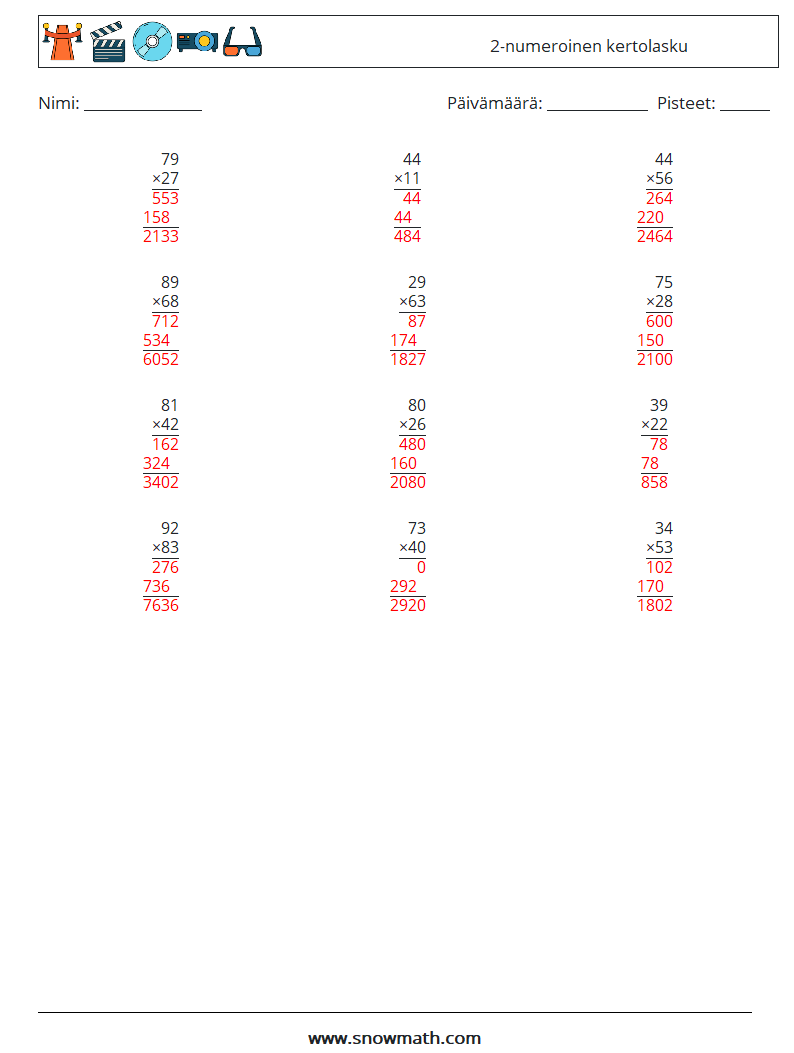 (12) 2-numeroinen kertolasku Matematiikan laskentataulukot 5 Kysymys, vastaus