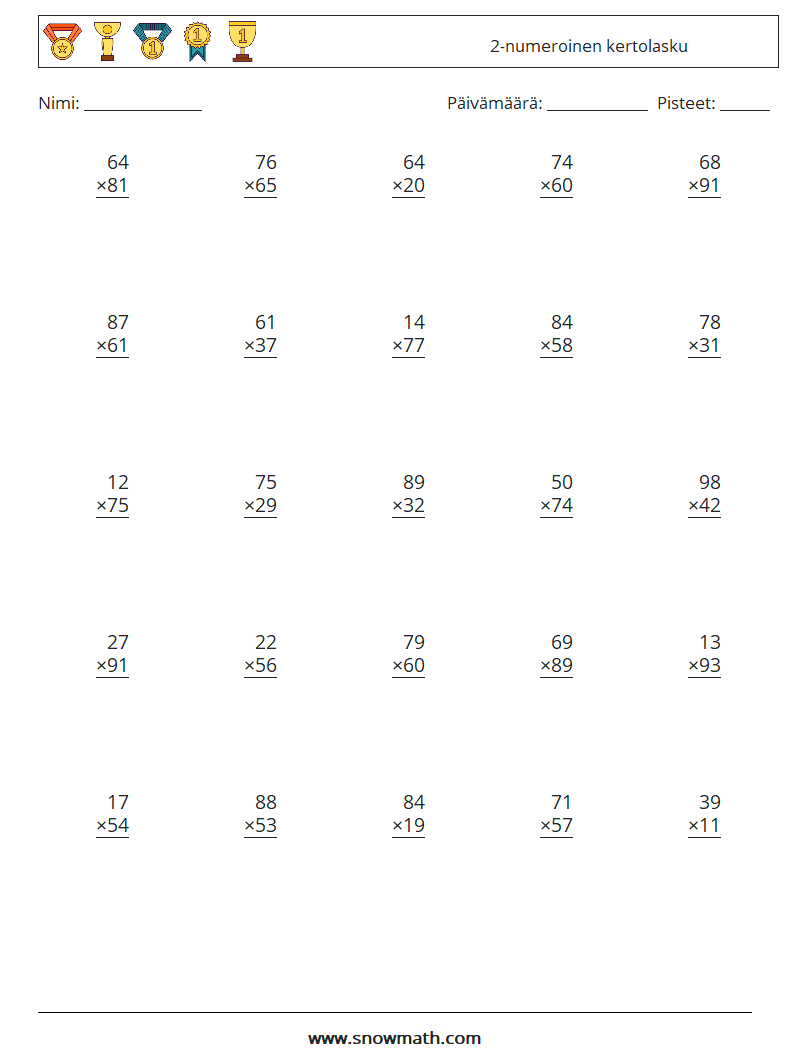 (25) 2-numeroinen kertolasku Matematiikan laskentataulukot 10