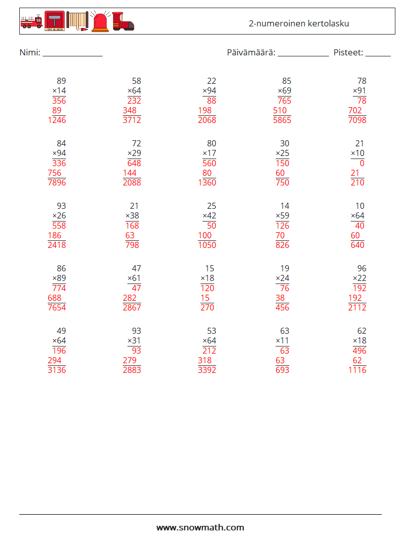 (25) 2-numeroinen kertolasku Matematiikan laskentataulukot 11 Kysymys, vastaus