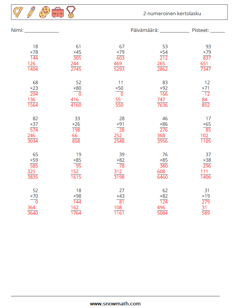 (25) 2-numeroinen kertolasku Matematiikan laskentataulukot 12 Kysymys, vastaus