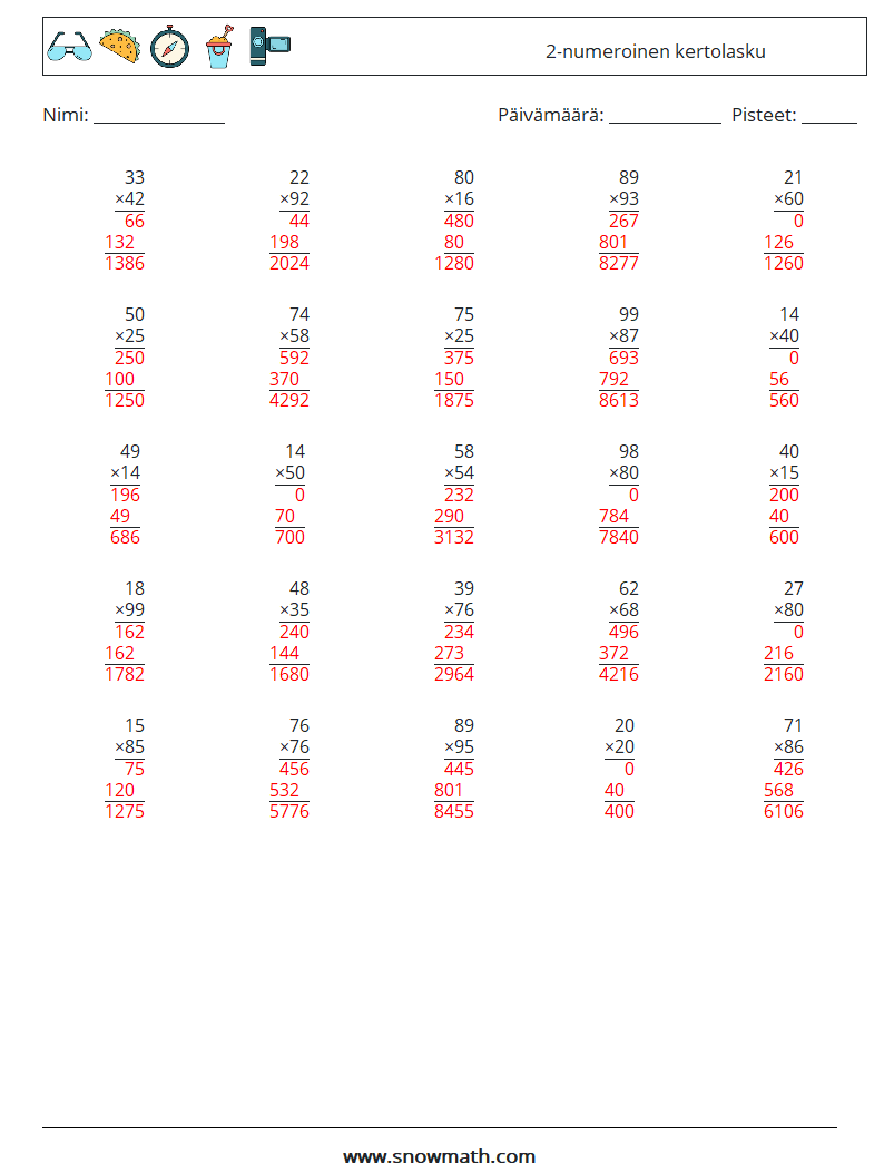 (25) 2-numeroinen kertolasku Matematiikan laskentataulukot 13 Kysymys, vastaus