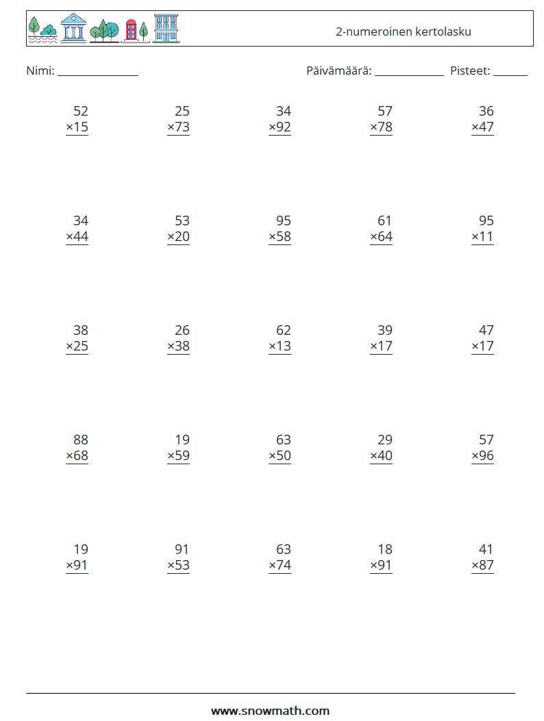 (25) 2-numeroinen kertolasku Matematiikan laskentataulukot 14