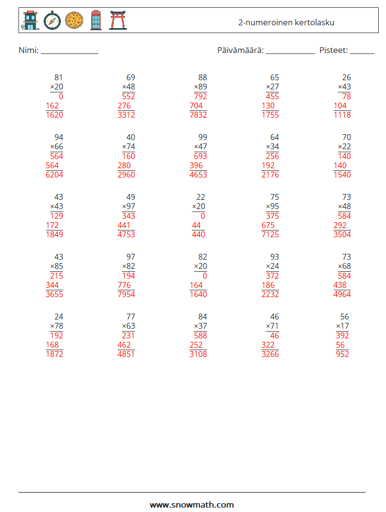 (25) 2-numeroinen kertolasku Matematiikan laskentataulukot 15 Kysymys, vastaus