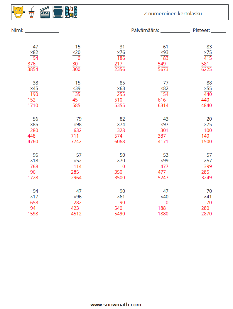 (25) 2-numeroinen kertolasku Matematiikan laskentataulukot 17 Kysymys, vastaus