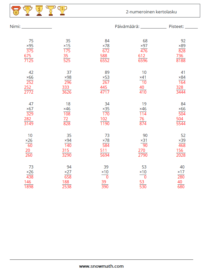 (25) 2-numeroinen kertolasku Matematiikan laskentataulukot 1 Kysymys, vastaus