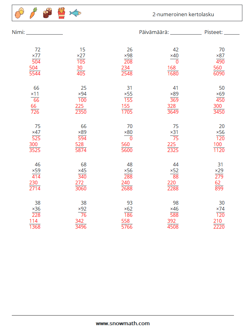 (25) 2-numeroinen kertolasku Matematiikan laskentataulukot 3 Kysymys, vastaus