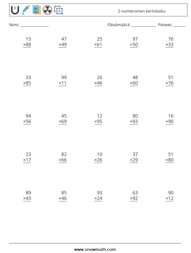 (25) 2-numeroinen kertolasku Matematiikan laskentataulukot 4