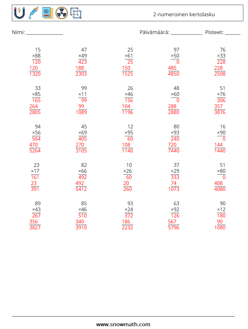 (25) 2-numeroinen kertolasku Matematiikan laskentataulukot 4 Kysymys, vastaus