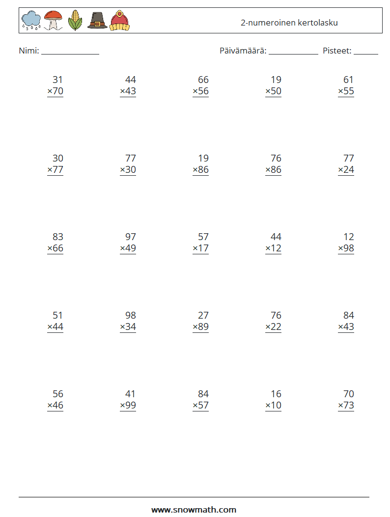 (25) 2-numeroinen kertolasku Matematiikan laskentataulukot 9