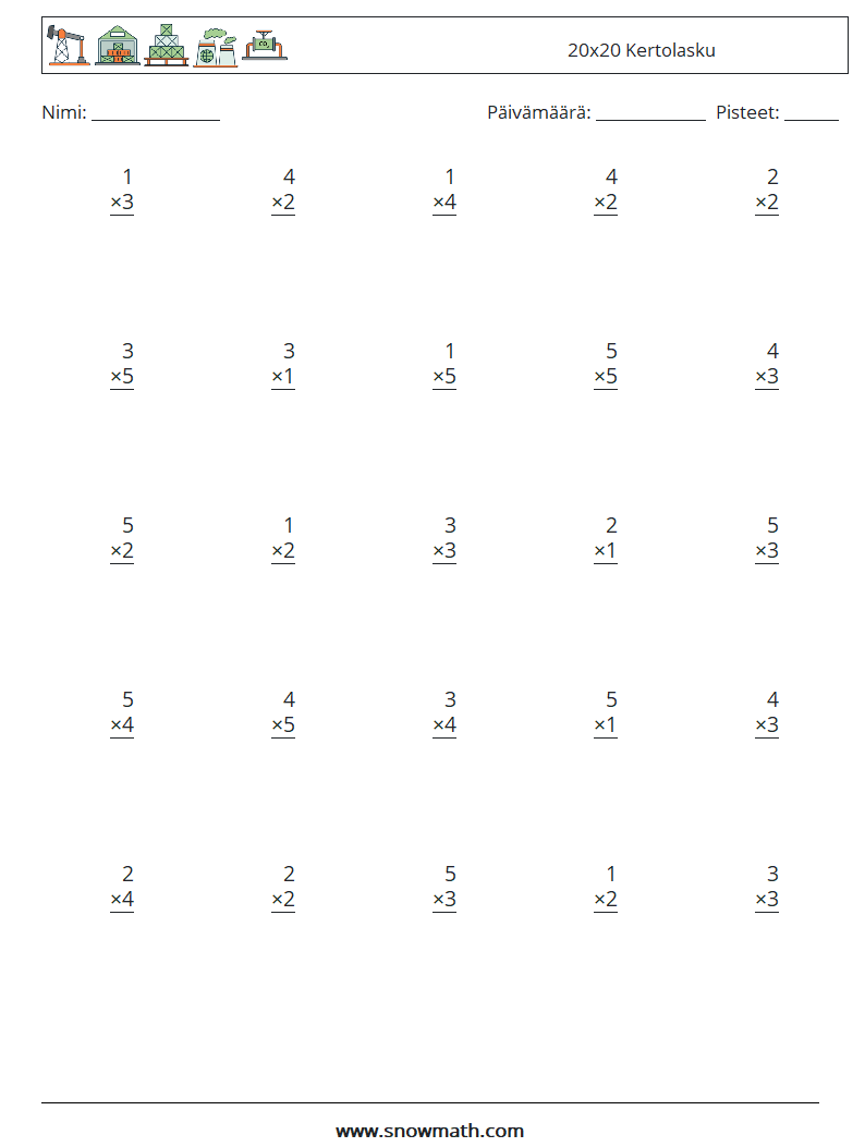 (25) 20x20 Kertolasku Matematiikan laskentataulukot 11