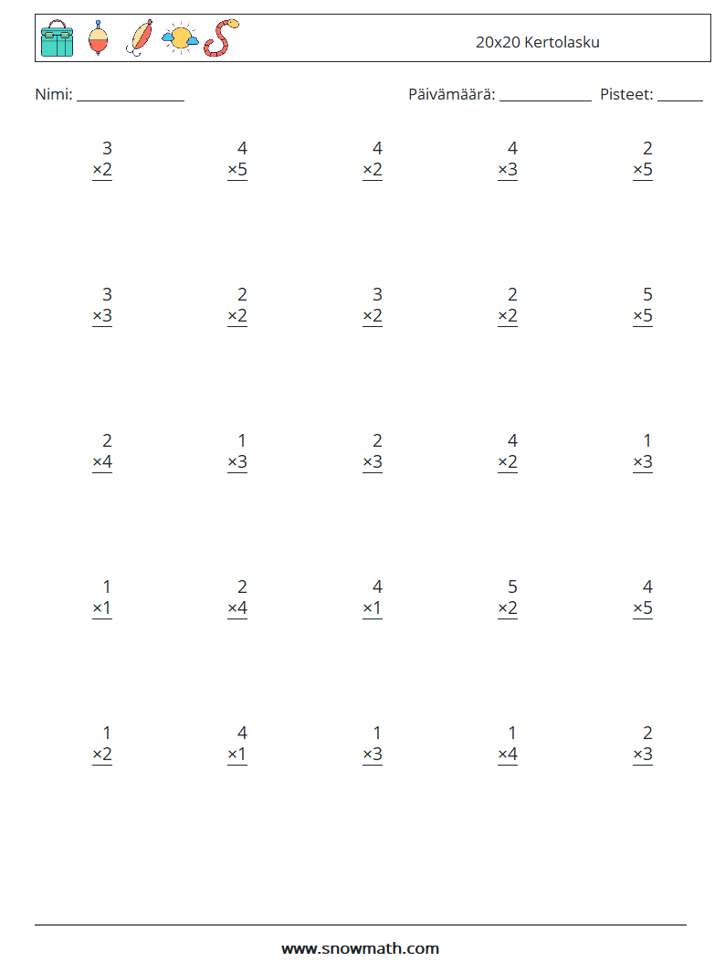 (25) 20x20 Kertolasku Matematiikan laskentataulukot 18