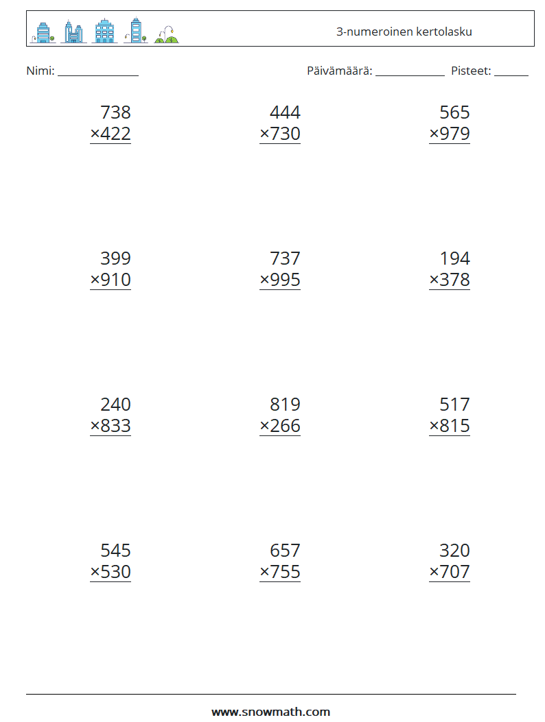 (12) 3-numeroinen kertolasku Matematiikan laskentataulukot 13