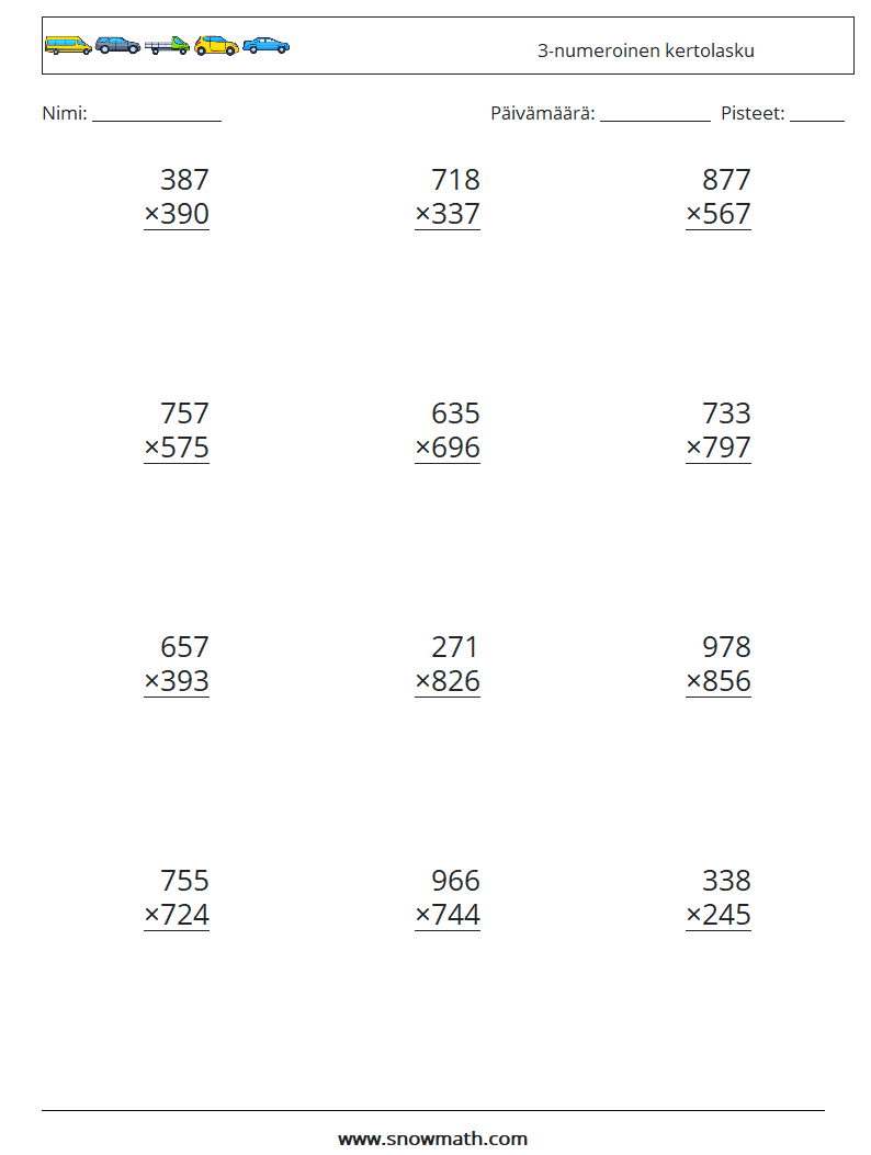 (12) 3-numeroinen kertolasku Matematiikan laskentataulukot 14