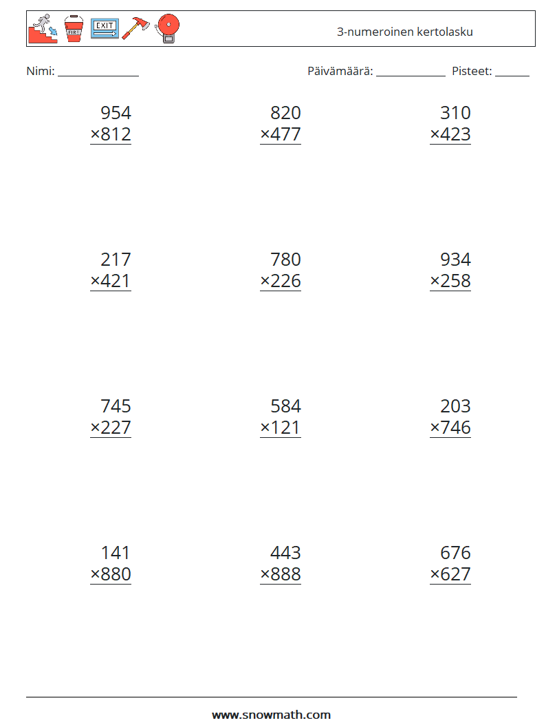(12) 3-numeroinen kertolasku Matematiikan laskentataulukot 7