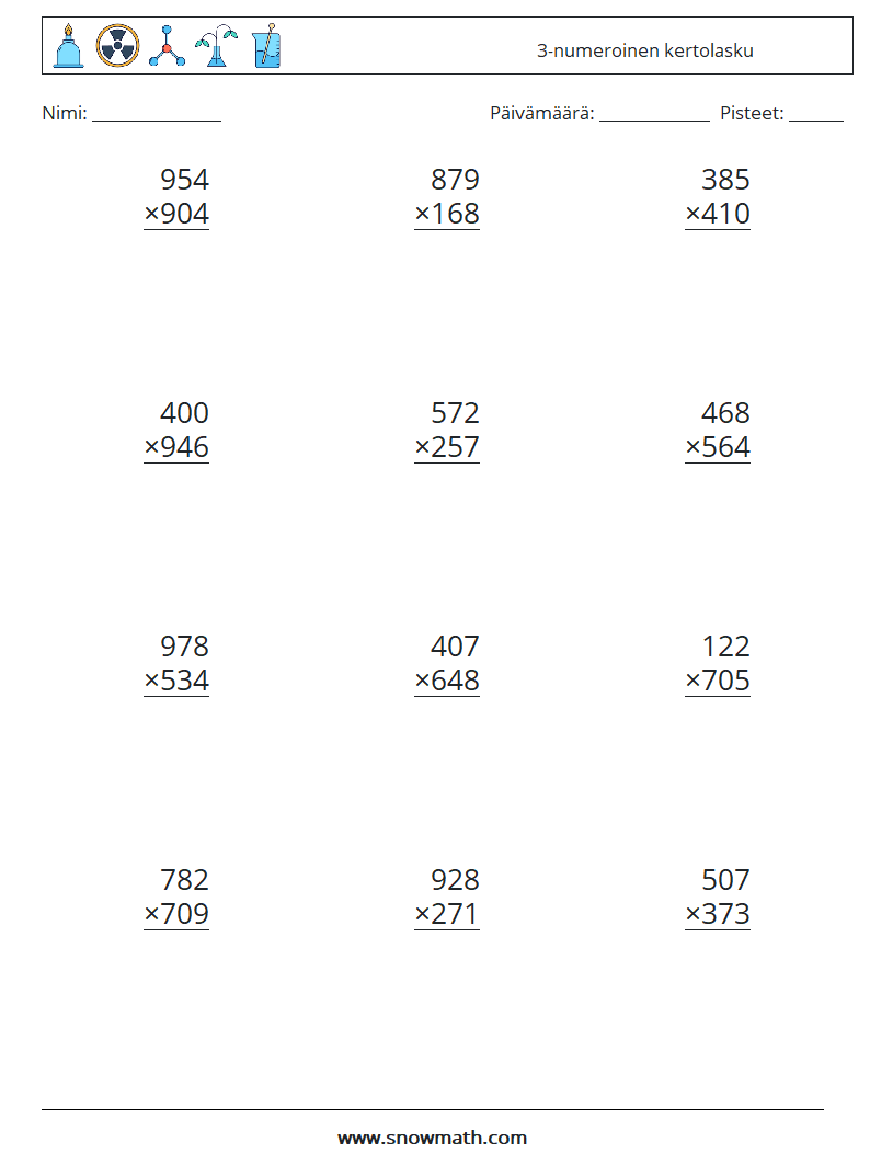 (12) 3-numeroinen kertolasku Matematiikan laskentataulukot 8