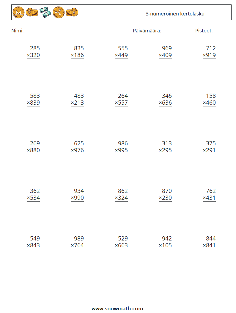 (25) 3-numeroinen kertolasku Matematiikan laskentataulukot 1