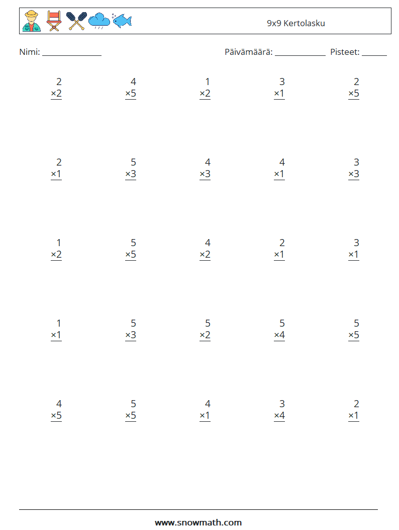 (25) 9x9 Kertolasku Matematiikan laskentataulukot 3