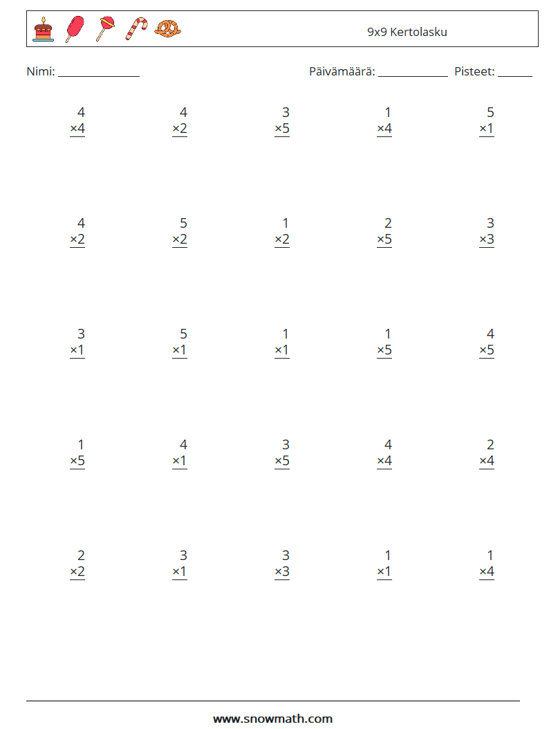 (25) 9x9 Kertolasku Matematiikan laskentataulukot 6