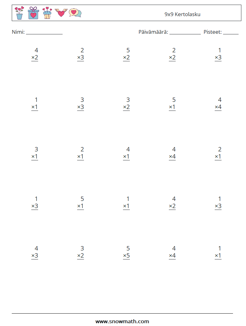 (25) 9x9 Kertolasku Matematiikan laskentataulukot 8