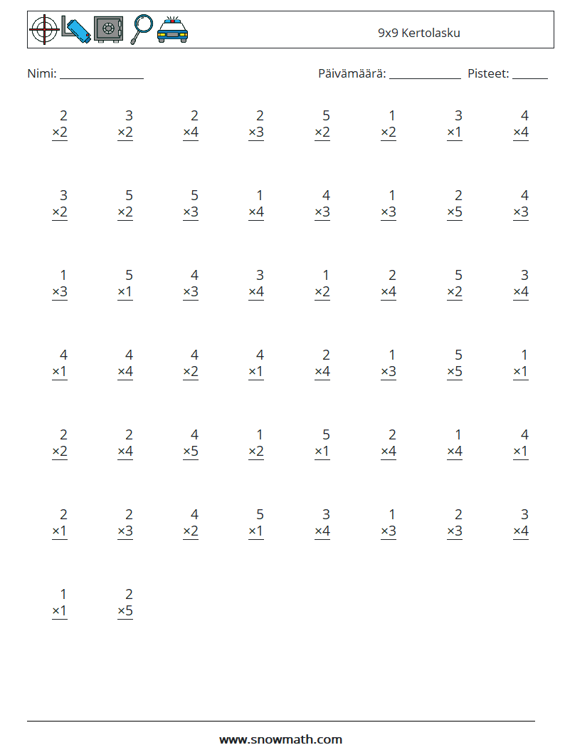 (50) 9x9 Kertolasku Matematiikan laskentataulukot 2