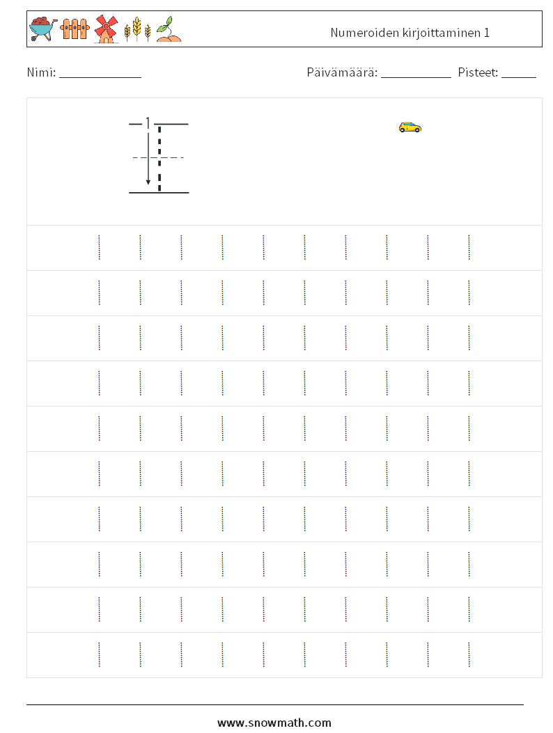 Numeroiden kirjoittaminen 1 Matematiikan laskentataulukot 1