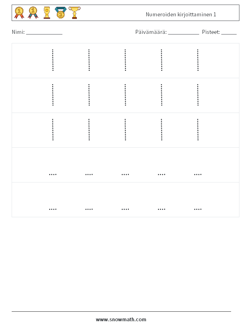 Numeroiden kirjoittaminen 1 Matematiikan laskentataulukot 12