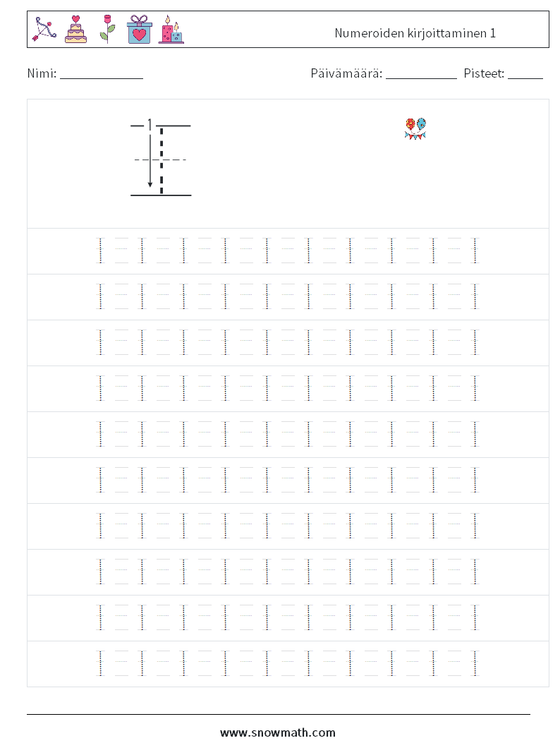 Numeroiden kirjoittaminen 1 Matematiikan laskentataulukot 13