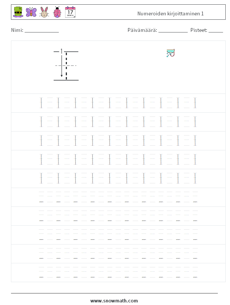 Numeroiden kirjoittaminen 1 Matematiikan laskentataulukot 15