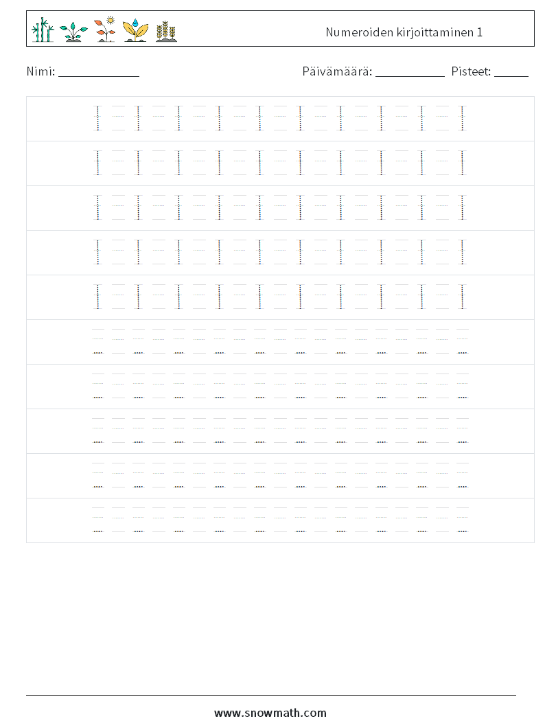 Numeroiden kirjoittaminen 1 Matematiikan laskentataulukot 16