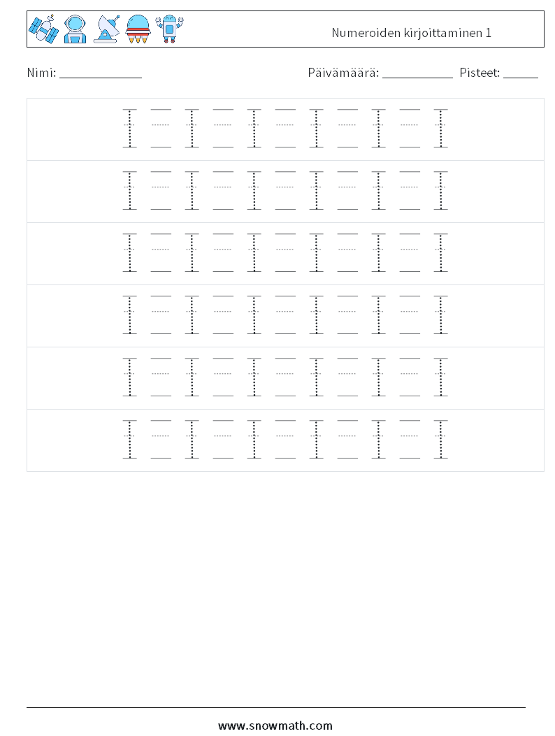 Numeroiden kirjoittaminen 1 Matematiikan laskentataulukot 18