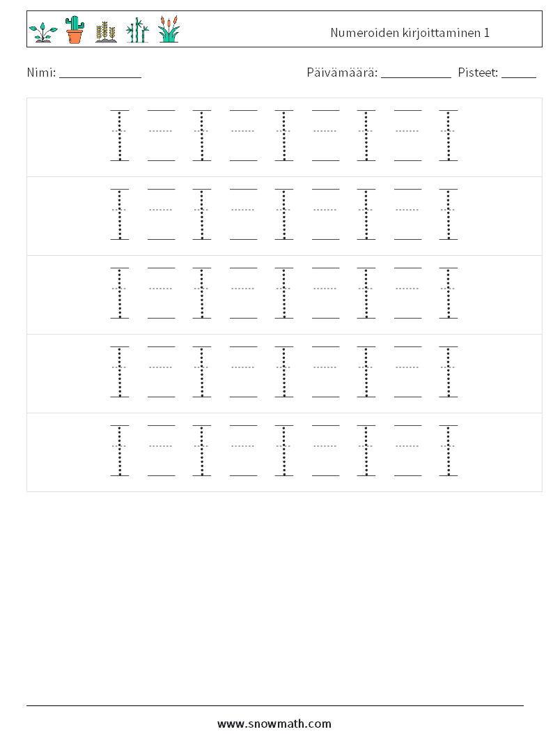 Numeroiden kirjoittaminen 1 Matematiikan laskentataulukot 22