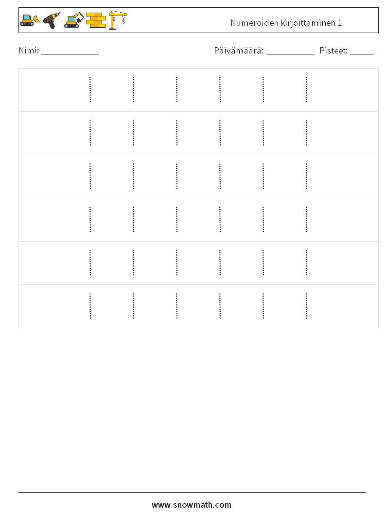 Numeroiden kirjoittaminen 1 Matematiikan laskentataulukot 6