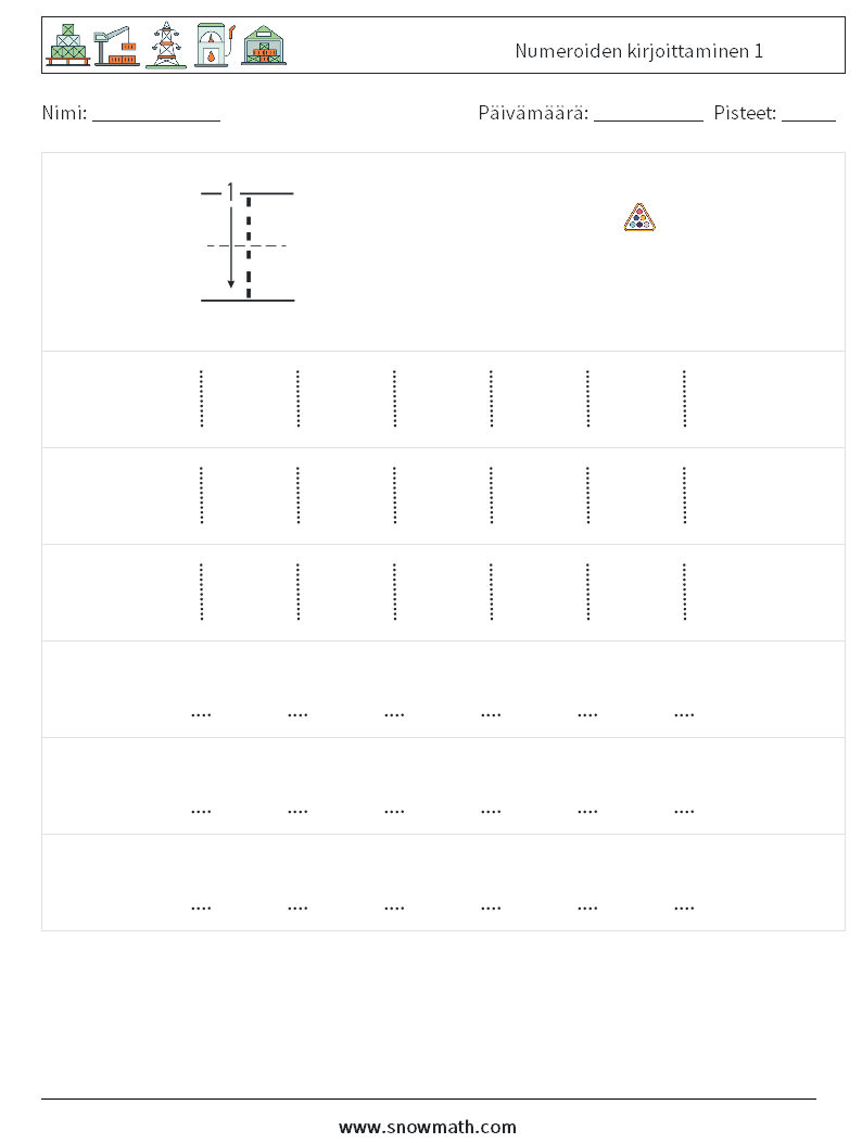 Numeroiden kirjoittaminen 1 Matematiikan laskentataulukot 7