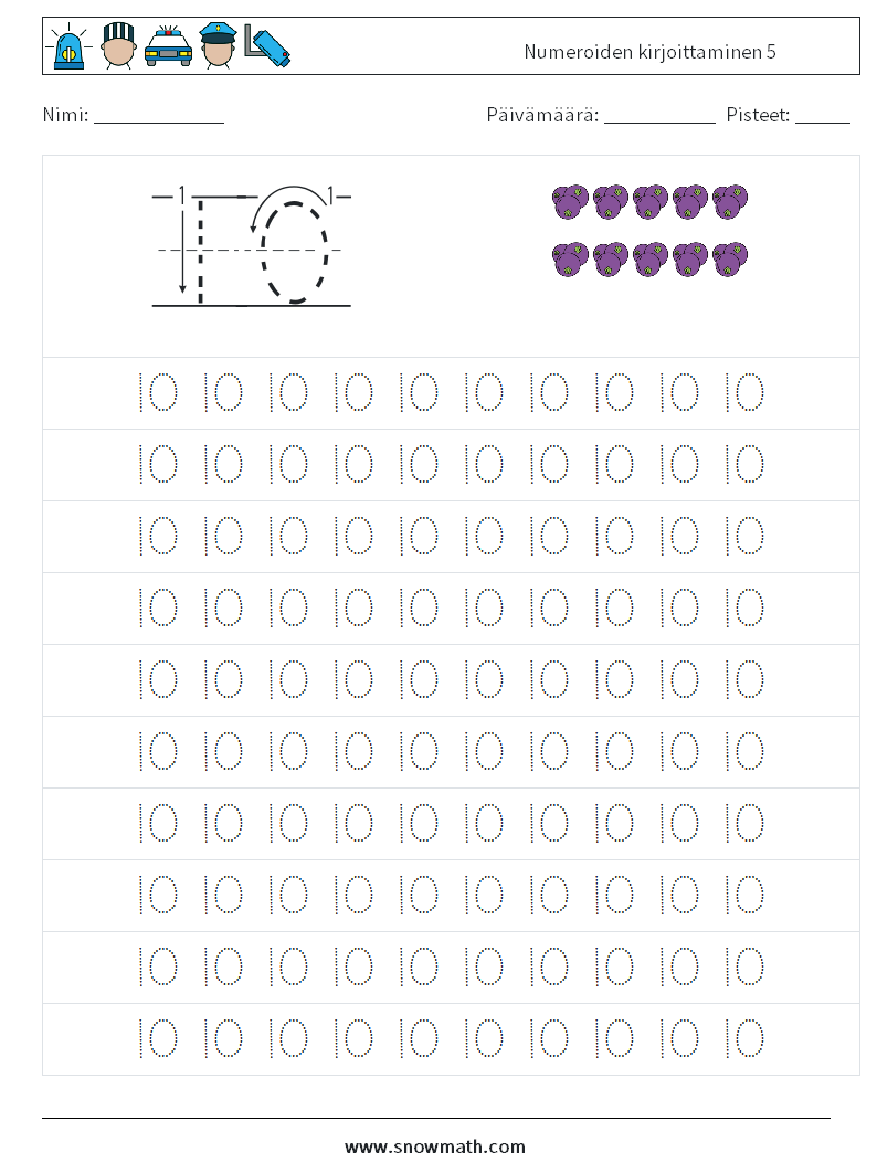 Numeroiden kirjoittaminen 5 Matematiikan laskentataulukot 1