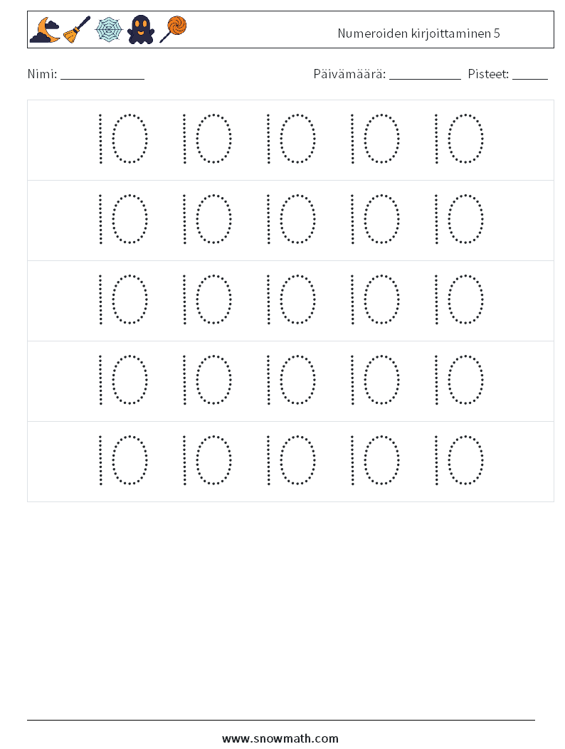 Numeroiden kirjoittaminen 5 Matematiikan laskentataulukot 10