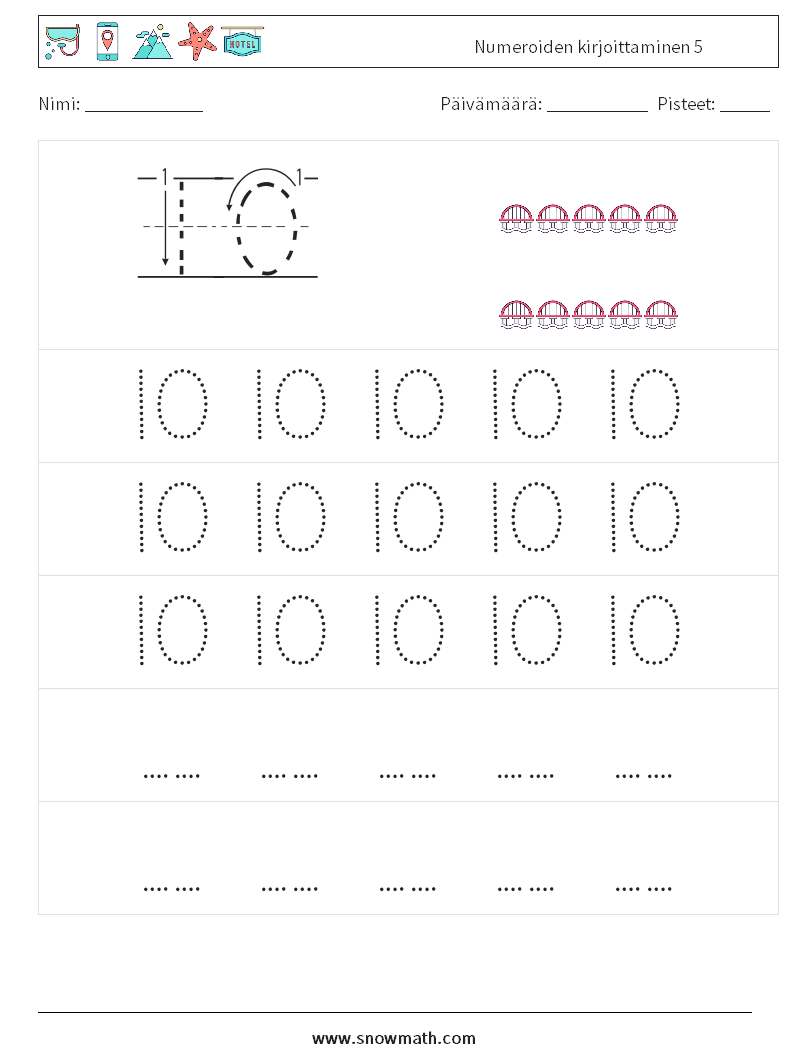 Numeroiden kirjoittaminen 5 Matematiikan laskentataulukot 11