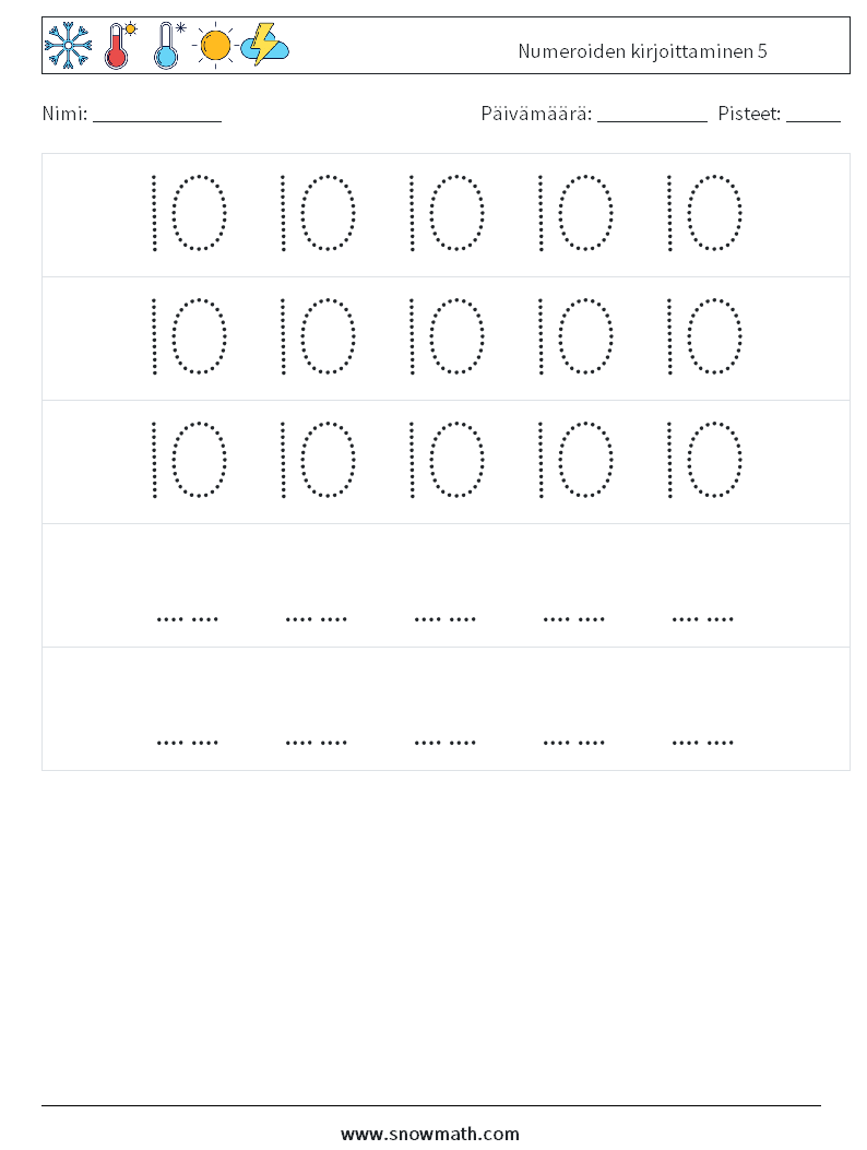 Numeroiden kirjoittaminen 5 Matematiikan laskentataulukot 12