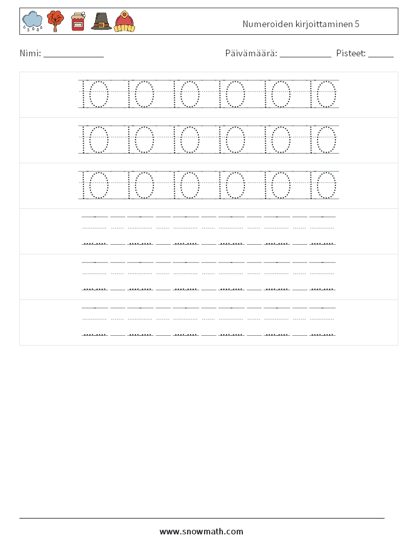 Numeroiden kirjoittaminen 5 Matematiikan laskentataulukot 20