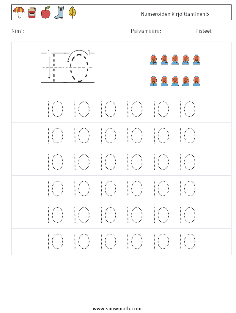 Numeroiden kirjoittaminen 5 Matematiikan laskentataulukot 5