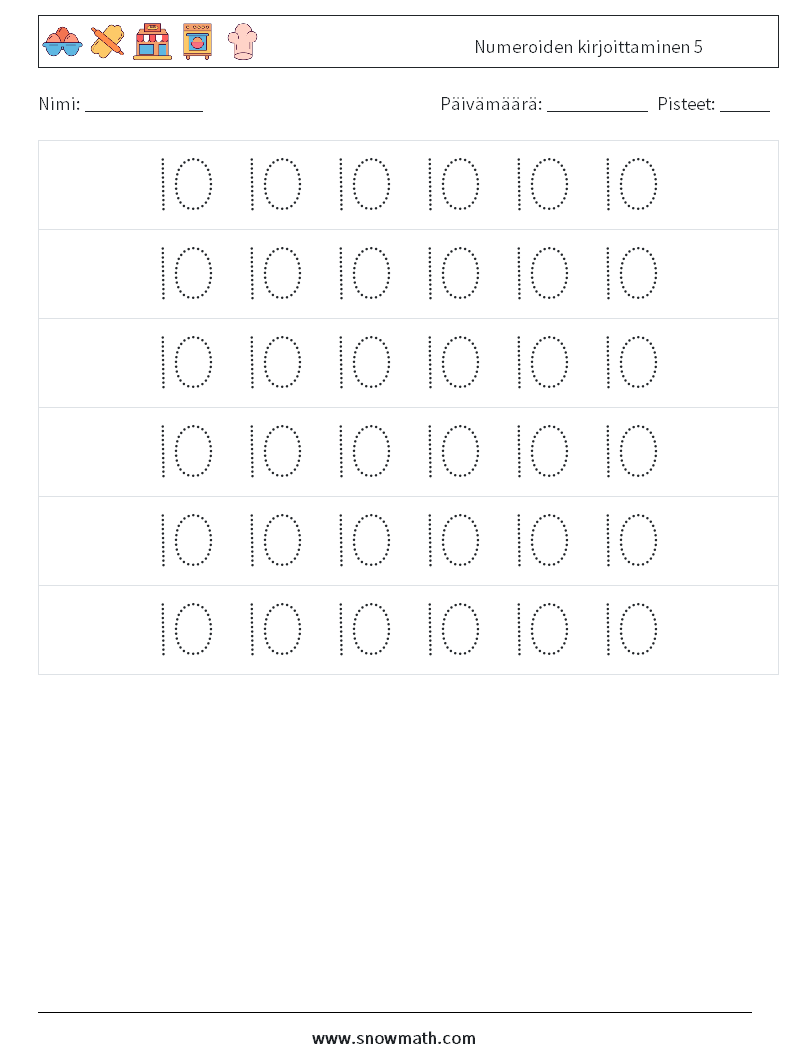 Numeroiden kirjoittaminen 5 Matematiikan laskentataulukot 6