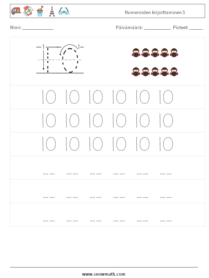 Numeroiden kirjoittaminen 5 Matematiikan laskentataulukot 7