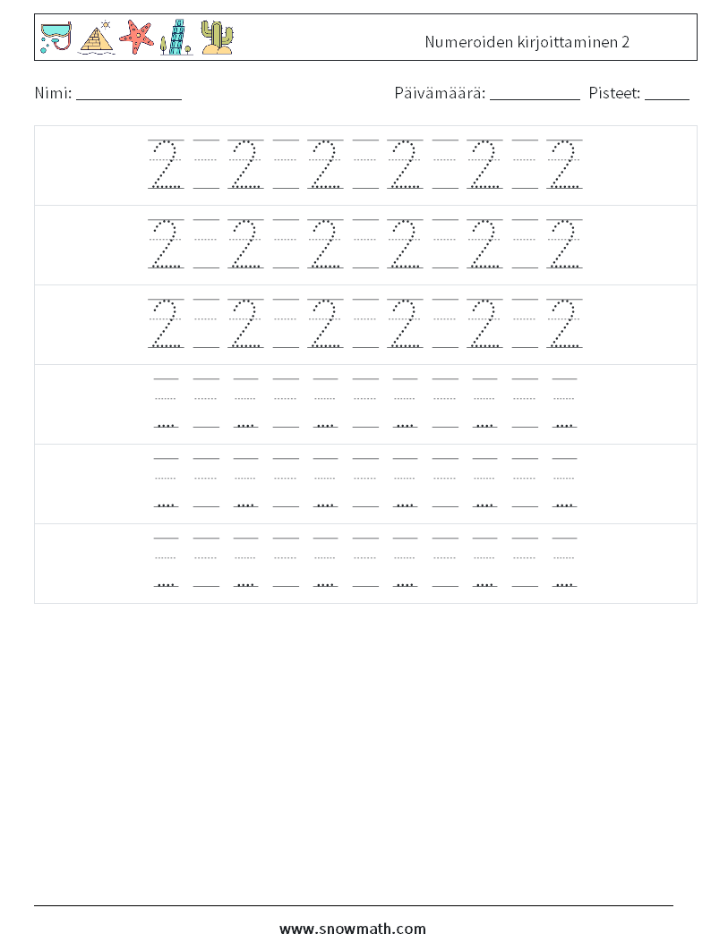 Numeroiden kirjoittaminen 2 Matematiikan laskentataulukot 20